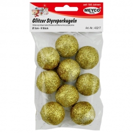 GOLD GLITTER STYROFOAM BALLS - 3CM - X9