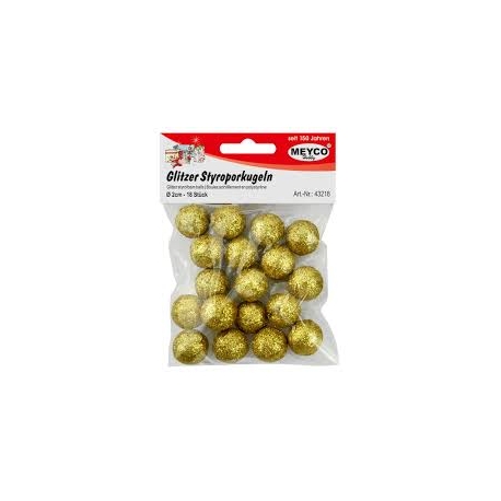 GOLD GLITTER STYROFOAM BALLS - 2CM - X18