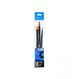 CAMPUS WATERCOLOUR SYNTHETIC BRUSH SET X 3 - FLAT - ROUND - ROUND - 30CM