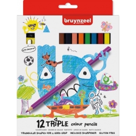 BRUYNZEEL TRIPLE COLOUR PENCILS X 12