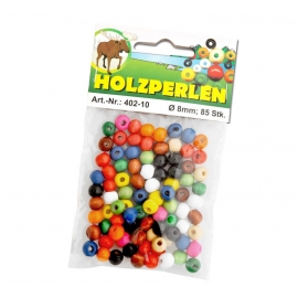 WOODEN BEADS ASSORTED COLOURS - 8MM - 85 PCS