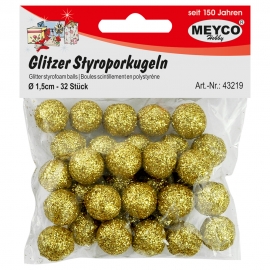 GOLD GLITTER STYROFOAM BALLS - 2CM - X18