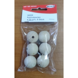 MEYCO ROUND WOODEN BEADS 20MM X 6 PCS