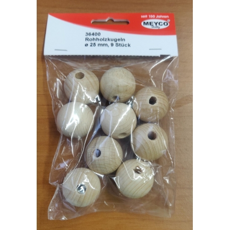 MEYCO ROUND WOODEN BEADS 25MM X 9 PCS