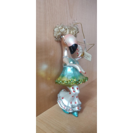 GLASS FASHION BIRD ORNAMENT PINK 17CM