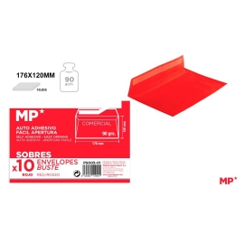 COLOR SELF ADHESIVE ENVELOPES PACKET X 10 PCS - RED 176MM X 120MM