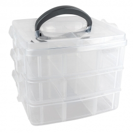TRANSPARENT CARRY BOX WITH SEPARATIONS IN 3 TIER + HANDLE