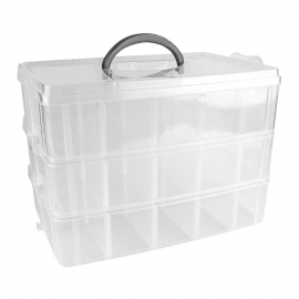 TRANSPARENT BOX WITH SEPARATIONS IN 3 TIER W/HANDLE 26CM X 18.5 X  17CM