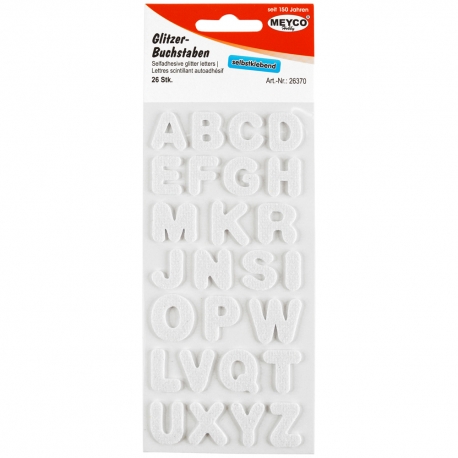ABC STICKER GLITTER WHITE 2MM X 2CM 28PCS
