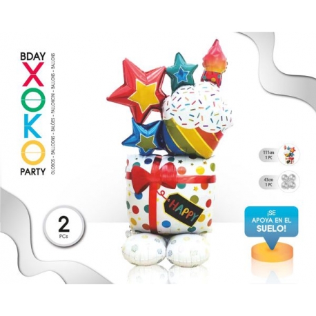 FOIL BALLOON SET 2PC WITH PRESENT BIG 111CM, SMALL 43CM