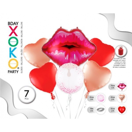 FOIL BALLOON SET - LIPS 7 PCS, BIG 76CM, SMALL 45CM