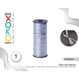 HOLOGRAPHIC PAPER RIBBON - SILVER 90MTR