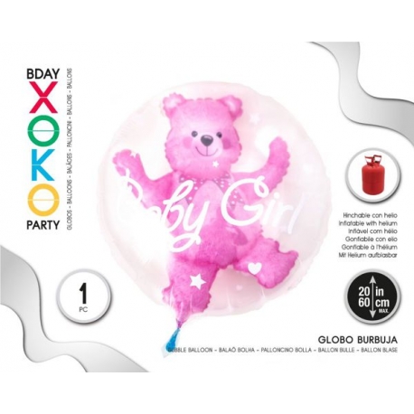 PINK BEAR BUBBLE BALLOON 60CM