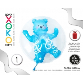 BLUE BEAR BUBBLE BALLOON 60CM
