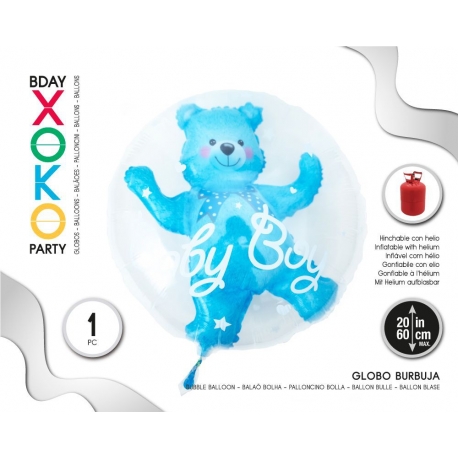 BLUE BEAR BUBBLE BALLOON 60CM