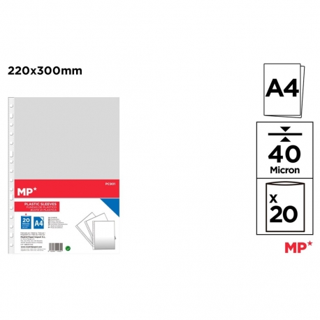 TRANSPARENT PLASTIC POCKET A4 20 PCS