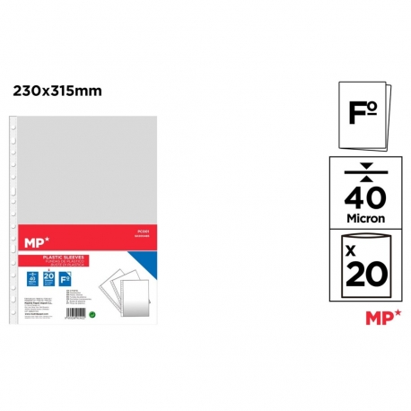 TRANSPARENT PLASTIC POCKETS A4 20 PCS