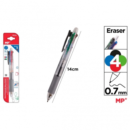 4 - COLOUR BALLPOINT PEN 0.7MM & MECHANICAL PENCIL & ERASER