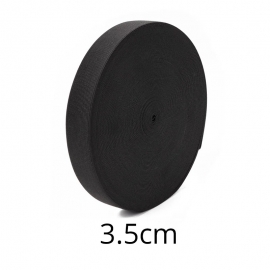 FLAT BLACK ELASTIC 35MM, 1.2MM THICKNESS BY THE METER