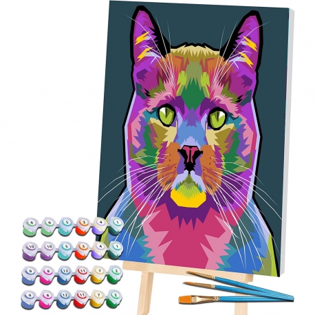 BRIGHT COLOURED CAT PAINT BY NUMBERS