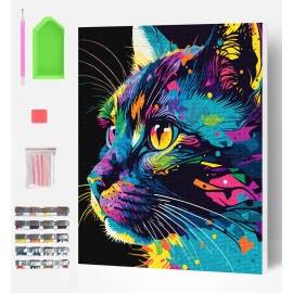 BRIGHT COLOURED CAT DIAMOND PAINTING 40 X 30CM