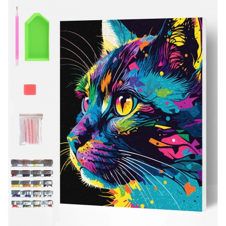 BRIGHT COLOURED CAT DIAMOND PAINTING 40 X 30CM