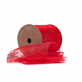 ORGANZA SNOWFLAKE RIBBON 100MM - RED BY THE METER