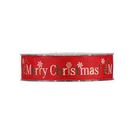 MERRY CHRISTMAS RIBBON 25MM - RED BY THE METER