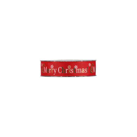 MERRY CHRISTMAS RIBBON 25MM - RED BY THE METER