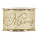 MERRY CHRISTMAS RIBBON 63MM - GOLD BY THE METER