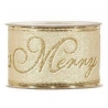 MERRY CHRISTMAS RIBBON 63MM - GOLD BY THE METER