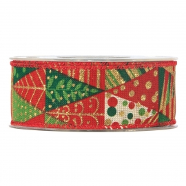 SQUARED TREES RIBBON 63MM - RED BY THE METER