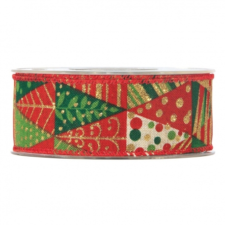 SQUARED TREES RIBBON 63MM - RED BY THE METER