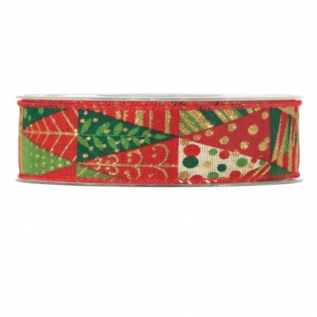 SQUARED TREES RIBBON 40MM - RED BY THE METER
