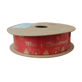 MERRY CHRISTMAS RIBBON 25MM - RED BY THE METER