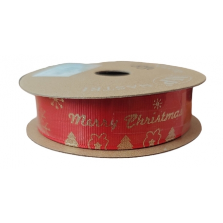 MERRY CHRISTMAS RIBBON 25MM - RED BY THE METER