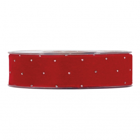 RIBBON CHRISTMAS DIAMONDS 25MM - RED - BY THE METER