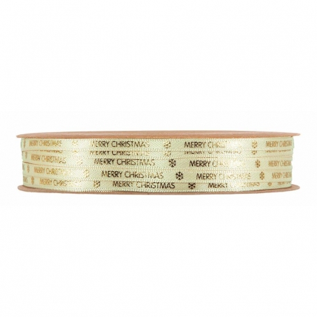 MERRY CHRISTMAS RIBBON 4MM - CREAM - BY THE METER