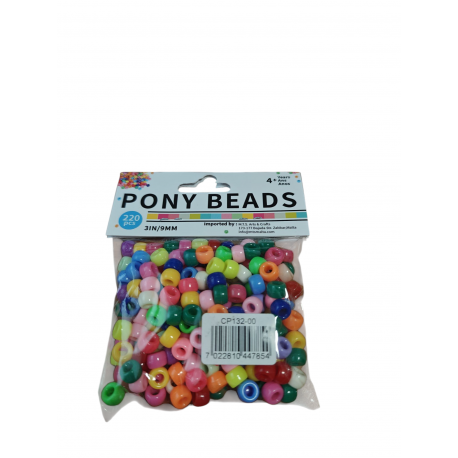PONY BEADS 6 X 9MM/50GRM ASSTD. CA.220 PCS