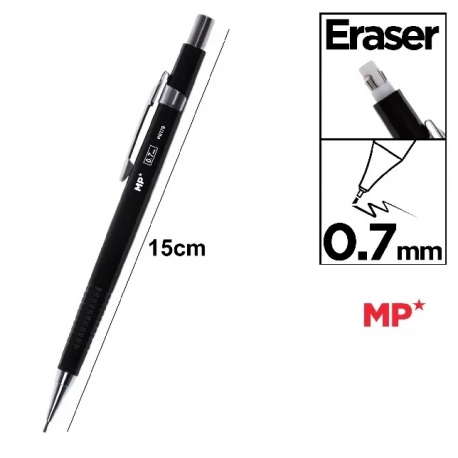 METALLIC MECHANICAL PENCIL + LEADS + ERASER 0.7MM