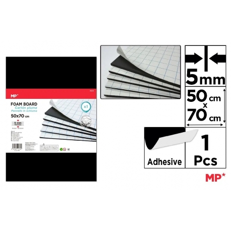 FOAM BOARD BLACK SELF ADHESIVE 50 X 70CM - 5MM
