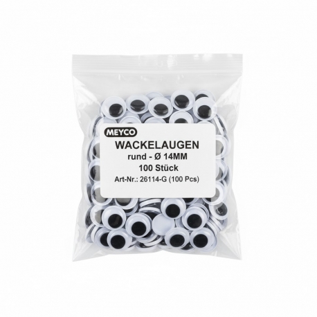 MEYCO WIGGLY EYES 14MM ROUND - 100 PC BAG