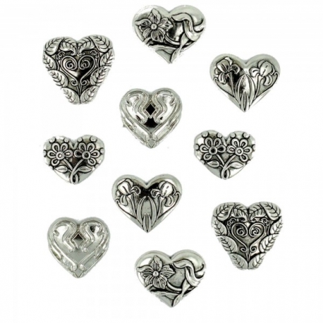 Dress It Up Buttons - Assorted Silver Hearts