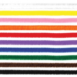 Chenille Sticks - Mixed Colours, Size: 8,0mm - 50cm, 10pieces. 