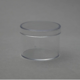 CLEAR PERSPEX ROUND BOX - 85 X 50MM